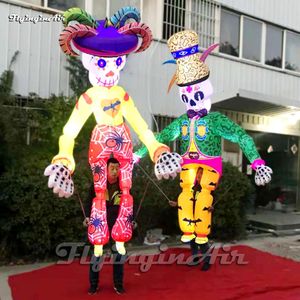 Halloween Carnival Party Dress Walking Inflatable Skull Man Puppet 3.5m Lighting Blow Up Skeleton Costume Marionette Suit For Parade Show