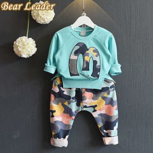 Urso líder crianças vestuário conjuntos de roupas de bebê conjuntos de papel padrão roupas + faixa azul calças 2 pc crianças roupas 210708