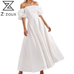 Mulheres Vestir Slow Sleeve Slash Neck Sexy Off Ombro Vestidos Plus Size Vintage Beach Verão 210513