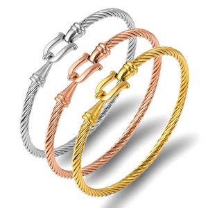 Mode Charm Manschett Armband Bangles För Kvinnor Guldfärg Rostfritt Stål Tråd Tunna Bangles Twisting Rope LZ738
