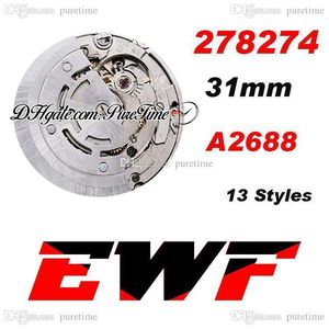 EWF 31mm 278274 ETA A2688自動レディースウォッチフルートベゼルシルバーブラックグリーンダイヤルダイヤモンドスティックローマのマーカー904LスチールブレスレットスーパーエディションパークタイムA1