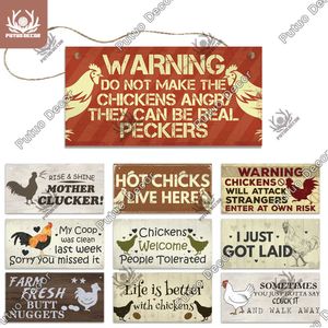 Putuo decor frango fazenda de madeira sinais decorativo placas para placas de madeira para decoração da parede casa de fazenda galinha de frango decoração q0723