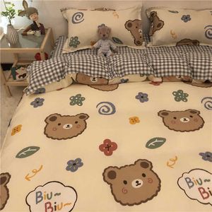 Boys Girls Bedding Set Fashion Flat Sheets Adult Children Bed Linen Duvet Quilt Cover Pillowcase Cute Cartoon Bear