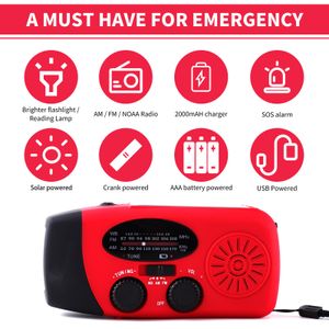 راديو AM/FM NOAA Solar Weather Portable مع 2000 مللي أمبير من شاحن مصباح يدوي LED