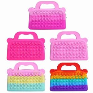 Sensory Fidget Toy Rainbow Push Bubble Coin Purse Grils Tie-dyed color Silicone Stationery Storage Hand Bag Pop Poppit Decompression Toys Shoulder Chain bags