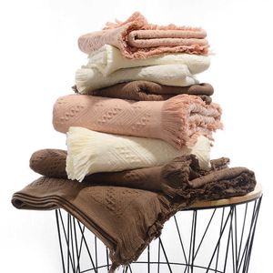 Japanese Style Family Shower Towels Bathroom Solid Absorbent Hand Towel Cotton Bath Beach Towel with Tassel handdoeken 210611