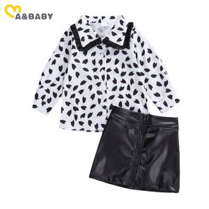 2-7y criança criança meninas roupas conjunto laço blusas tops pu couro saias outfits crianças trajes outono primavera 210515