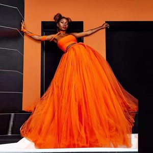 Skirts Orange Puffy Ball Gown Tulle Skirt High Low Jupe Formal Party Vestidos Robe Pleated TUTU Saias