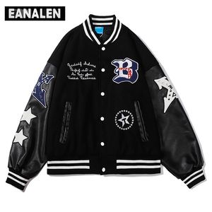 Harajuku Ulicy Odzież Badge Hip Hop Baseball Jednolite skórzane kurtka Mężczyźni Xingx Graficzny Motocykl Racing Retro Coat 211217