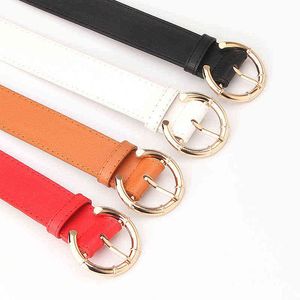 Women Fashion Alloy C-buckle Lychee Pattern Leather Belt Korean Jeans Decorative Belt Black Red Camel White Accessory Girl Belt G220301