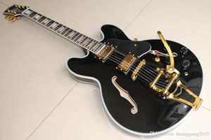 Vendita diretta all'ingrosso della fabbrica personalizzata Cibson 1959 chitarra elettrica jazz, corpo semi-cavo tremolo nero, fornisce servizi personalizzati