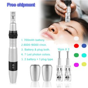 7 Cores LED Light Phototherapy Dermapen Electric Microneedle para Anti Acne Scar Stretchock DrPen Charger em tratamento de alto tratamento Skinpen