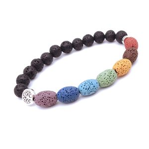 Дерево Life Charms Election 7 Chakras Oval Lava Камень из бисера Браслет Эфирное масло Диффузору Браслеты Рука Строки для женщин Мужчины