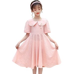 Sukienka dla dziewcząt Plaid Wzór Es Girl Solid Color Dzieci Letnie Odzież dziecięca 6 8 10 12 14 210528