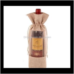 Andra evenemangsfestleveranser Home Garden Drop Delivery 2021 Natural Jute Burlap Wine Bottle Window Champagne Packaging Presentväska för gäst P