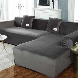 Pluszowa sofa Pokrywy szezlong Longue do salonu Aksamitne Narożnik Fotel Elastyczna Poduszka Kanapa Pokrywa Meble Slipcover 211116