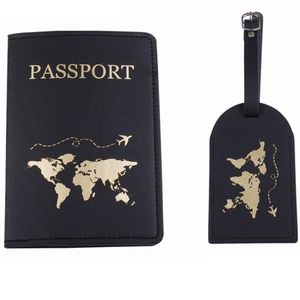 Porta carte in pelle PU Cover PU PASSAPPORTO PASSAPORTO I bagagli Tag set per gli uomini DONNA VIAGGIO CASO DI VIAGGIO SUALACE ID NOME NOME HARD