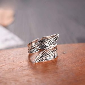 2020 Bijoux Fashion Real Sterling Silver Feather Rings voor Dames Boho Verstelbare S925 Antieke Ringen Anillos Joyas de Plata Q2