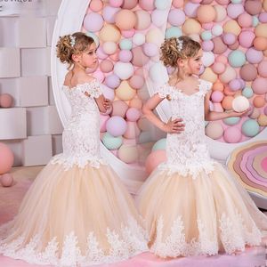 Flower Girl Vintage Children Dresses For Wedding Party Formal Ball Gown Kids Pageant Gowns Spets Long Evening Bridesmade Prom Dress 403