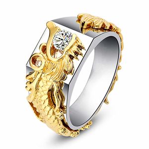 Męskie pierścienie Crystal New Fashion Dragon Ring Men's 925 Diamond Lady Cluster Style Band