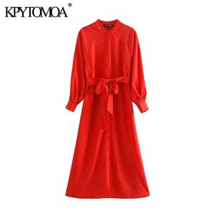 Moda feminina elegante para escritório com botões Vestido midi manga longa com cinto Vestidos femininos Vestidos Mujer 210420