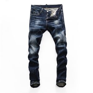 dsq brand European Style mens slim elastic jeans Men straight denim trousers zipper Patchwork Slim blue hole for men 8150 210723244B