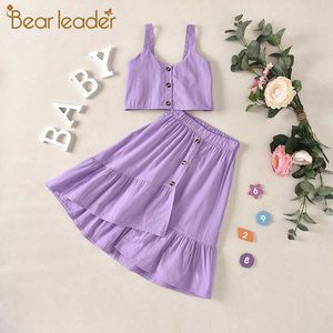 Bear Leader Girls Fashion Clothing Sets Summer Baby Vest Top and Ruffles Dress Outfits Kids Elegant Party Clothes 1-5 Years 210708