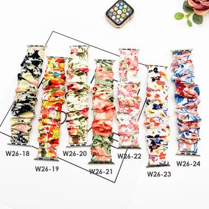 For Apple Watch Band iwatch 123456 se Woven Elastic Single Loop Strap Flower Printed Large Intestine Hair Loops Wristband Polyester 24 Colors