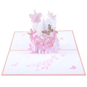 Greeting Cards 3D Birthday Up Flower Blank Paper Card Envelope Anniversary Thanksgiving Christmas Holiday Gift Women Craft Pink