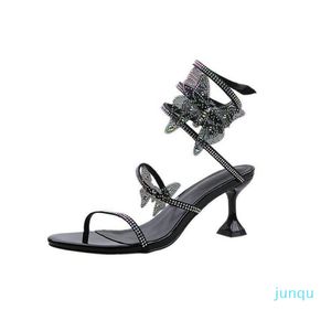 Wholesale-Dress Shoes Women Crystal Snake-Shaped Winding Buckle Kvinna Block Heel Italian With Matching Bags Luxury High Heels