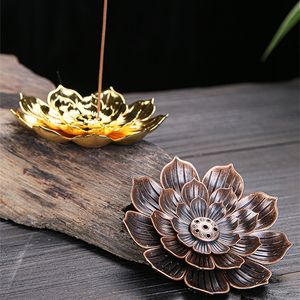 Creative Incense Stick Holder Heminredning Alloy Lotus Line Incenses Burner Metal Crafts Antik rökelseplatta