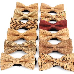 New Cork Wood Fashion Bow Ties Mens Novelty Handmade Solid Neckwear for Wedding Party Man Gift Accessories Men Bowtie