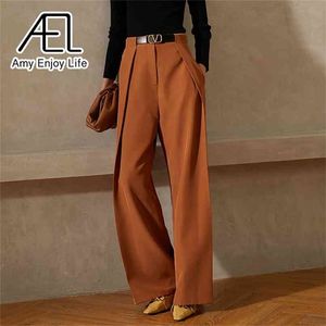 AEL Summer Women Szeroko nogi Luźne spodnie Karmel Wysoki Pięciowe Spodnie Casual Streetwear Damska Jakość Odzież 210915