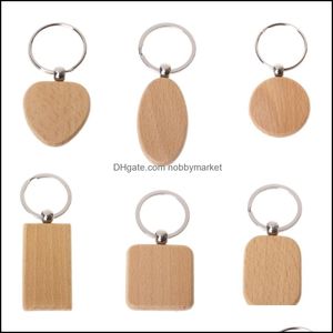 Key Rings Jewelry Natural Wooden Ring A Variety Of Shapes Round Square Heart Chain Ctrative Anti Lost Wood Drop Delivery 2021 Vrzwv