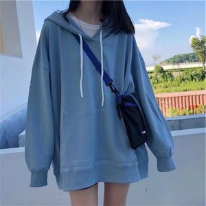 Solid Thin Hoodie Women's Oversized Clothing Long Sleeve Draw String Sweatshirts Female Blouse Polyester Loose Casual Long Tops 210927