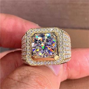 14k Gold Solitaire Мужской 2CT Лабораторное кольцо алмазное кольцо 925 Стерлинговые серебряные ювелирные изделия Обручальные кольца свадебные кольца для мужчин подарок 211217