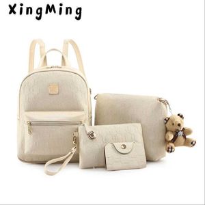 Xingming moda composto bolsa de couro pu mochila mulheres bonito urso conjunto de ombro sacos mochilas da escola para meninas adolescentes cardbags x0529