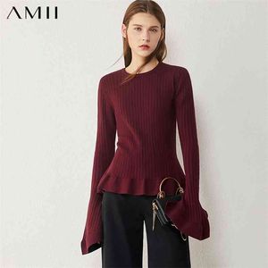 Minimalism Vinter Fashion Tröjor för Kvinnor Kausal Solid Oneck Slim Fit Butterfly Sleeve Kvinnors Sweater Toppar 12040630 210527