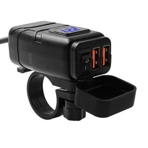 오토바이 QC3.0 듀얼 USB 차량 충전기 방수 퀵 충전 차량 장착 스위치 12V 전원 공급 장치 어댑터 모토 액세서리