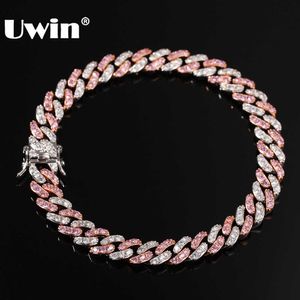 Wholesale 9mm cuban bracelet resale online - UWIN Men Women Bracelet mm Iced Out Rose Gold Silver Color Cuban Link With White Pink Cubic Zirconia Bracelets Jewelry