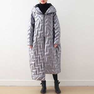 Johnature Women Down Coats Fashion Winter Z Kapturem Z Długim Rękawem Ciepłe Luźne Wysokiej Jakości Kobiet Cloths Plus Size Down Coats 210521