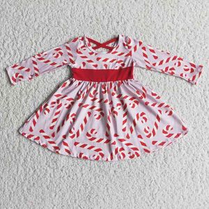 Partihandel Baby Girl Party Princess Dress Jul Candy Cane Klänning Långärmad Cross Strap Vinterklänning G1215