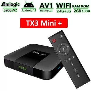 TX3 mini plus Android 11 TV Box Amlogic S905W2 2GB 16GB Suporte H.265 AV1 5G Dual Wifi BT5.2 HDR10+ Media Player Set TopBox