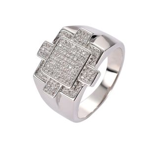 Hip Hop Fashion Ring Presenter för män Charm Aaa Cubic Zirconia Cocktail Guldfärg Koppar Full CZ Ringar Big Rings För Män Kvinnor Iced Out Bling Square