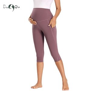 Kvinnors Venternity Ultra Soft Lightweight High Waisted Yoga Byxor Kalvlängd Leggings med fickor Performance Legging 210721