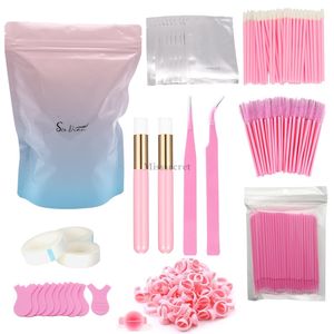 Kit di forniture per l'estensione delle ciglia Pinzette in acciaio inossidabile Spazzole per ciglia Cuscinetti per gel sotto gli occhi Bastoncini per mascara Pennello per labbra Micro applicatori Anelli per colla Nastri