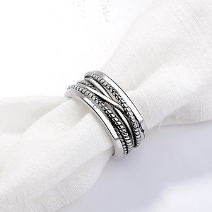 Braid Multi-couche Ring Band Finger Ancient Silver Open Open Ajustement Crossover larges Wide Rings Chunky Empilable pour les hommes Femmes Girls Fashion Bijoux et Sandy