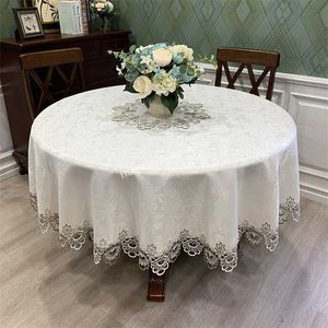 Runda bordsdukkonst Hushållsspetsar Europa Cloth Dinning Table Cover Broderat Flower Fabric Mat Damm 211103