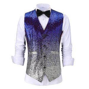 Men's Vests Casual Shiny Sequin Mens Vest Red Silver Slim Fit V Neck Tuxedos School Party Royal Blue Waistcoat For Wedding Banquet Nightclub