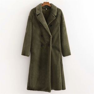 Women Winter Warm Overcoat Outerwear Wool Blends Fake fur Solid Double Breasted Female Office Lady Casual Coats Clothes 210513